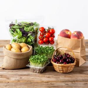 Owner Curated Seasonal Produce Bundle 2-3 items of:  Salad Greens, Cherry Tomatoes, Bag of Peaches, Bag of Potatoes